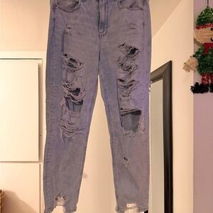 American Eagle Outfitters Ripped Light Blue Ankle Jeans